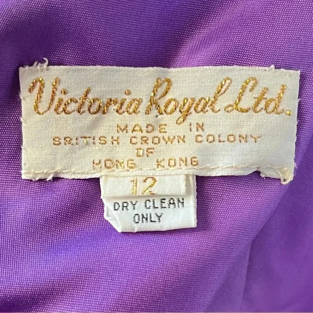Vintage 60s Purple Chiffon Sheer Long Sleeve Pintuck Dress Size 12